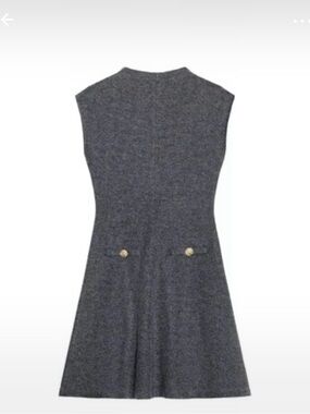 Zara Charcoal Gray Sleeveless Mini Dress with Gold Buttons